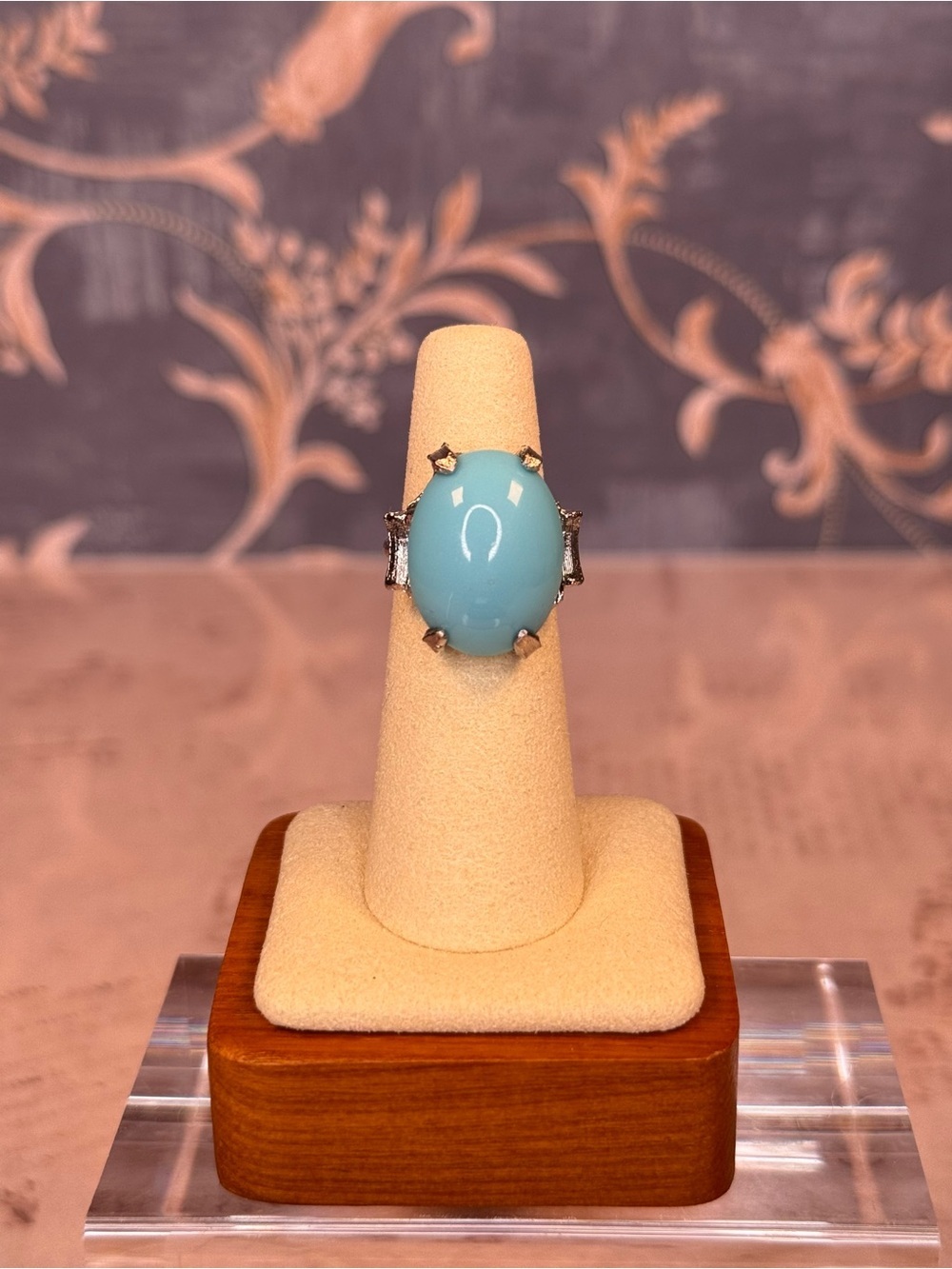 Blue Cabochon Sarah Coventry Ring Adjustable Size 5.5 Costume Jewelry D66